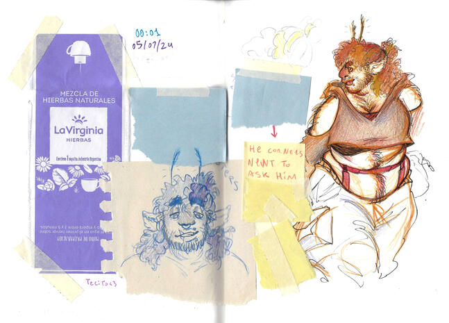 Sketch character design page for Elliot, IND: Nightfall.