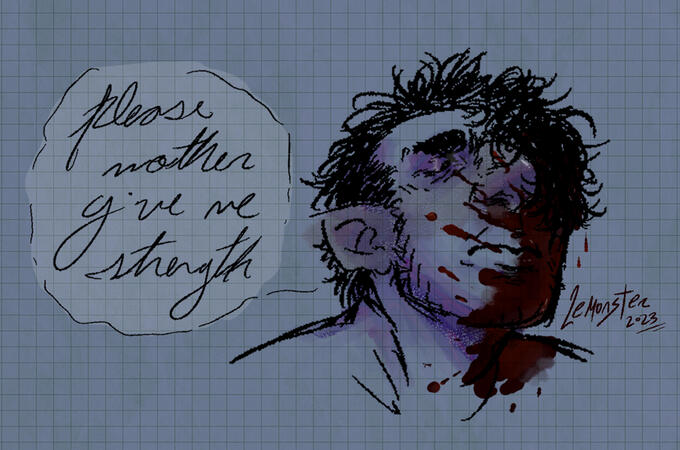 "Please mother give me strength", a bloody Newt sketch.